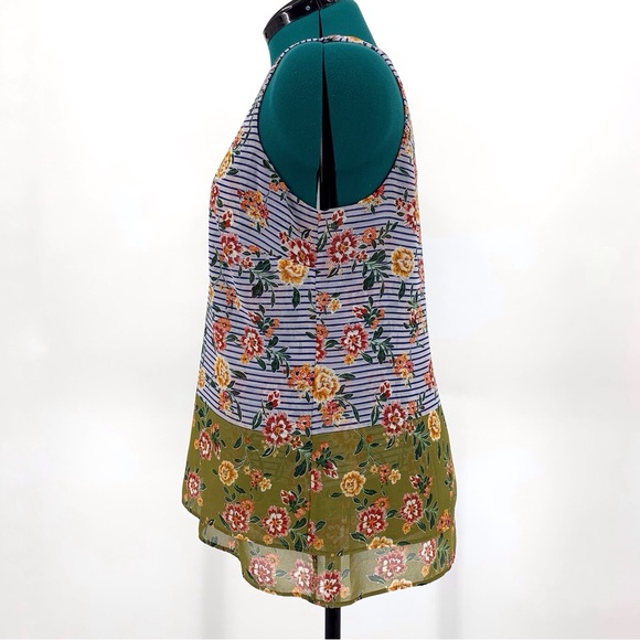 Cabi Penelope Top #5354, Floral and Striped Print Sleeveless Layered Top, Medium - Picture 7 of 17